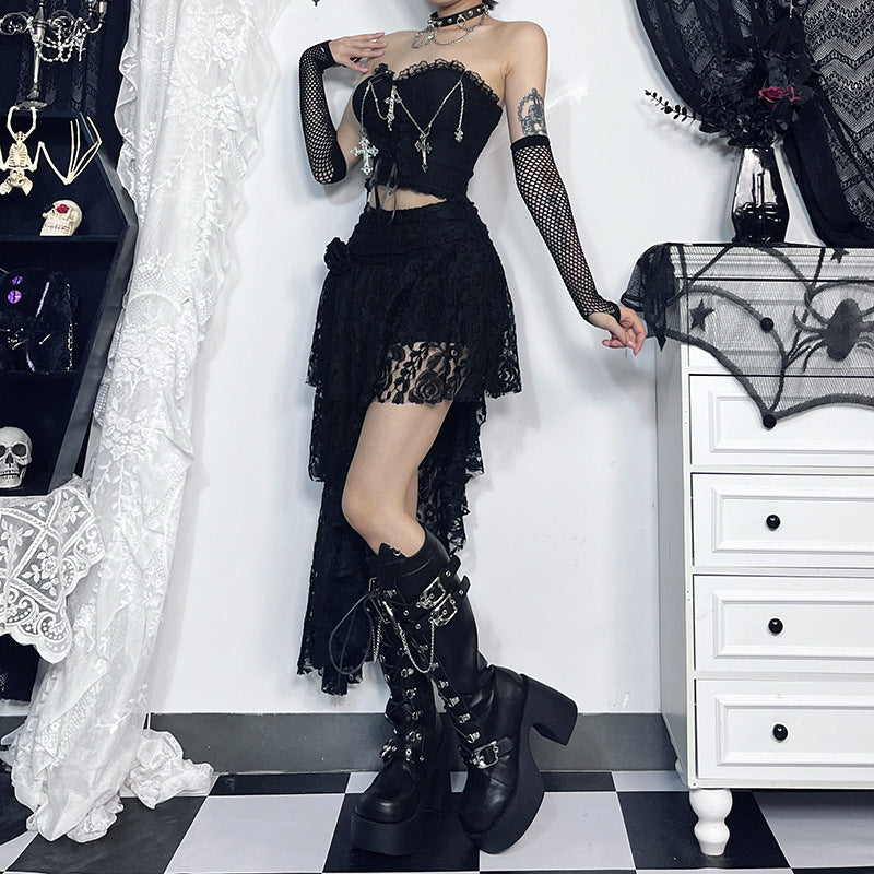 Gothic Cross Chain Strapless Crop Top