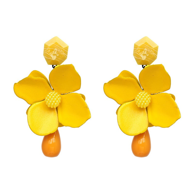 Oversized Retro Flower Drop Earrings | European Statement Earrings