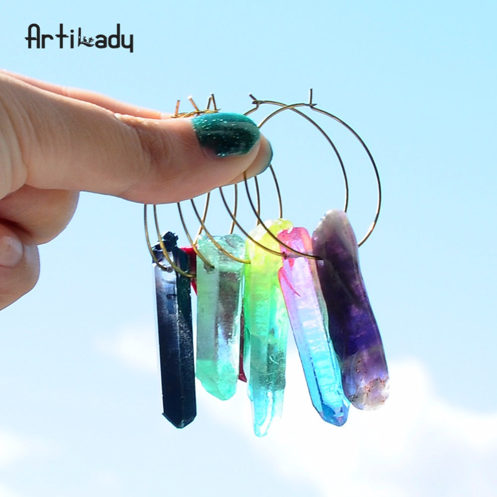 Raw Crystal Square Hoop Earrings – Natural Stone