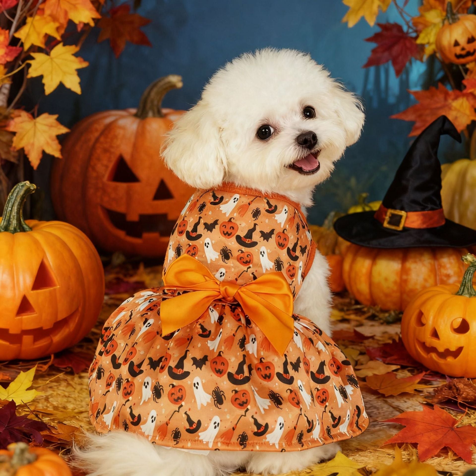 Halloween Dog Costume | Pumpkin & Bat Design Pet Outfit