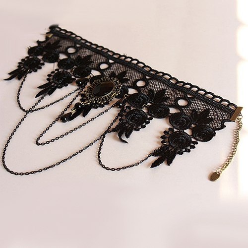 Gothic Rhinestone Lace Layered Collar Choker