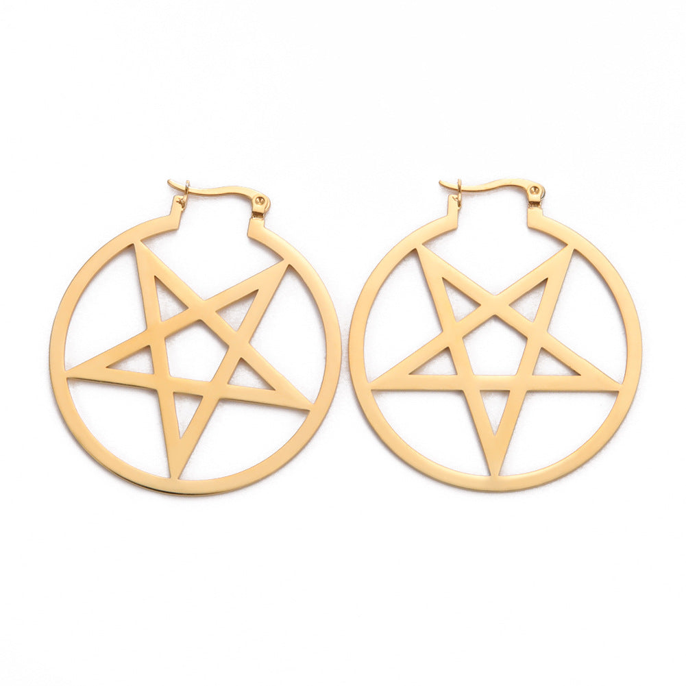 Gothic Compass & Pentagram Drop Earrings | Stainless Steel Occult Jewelry