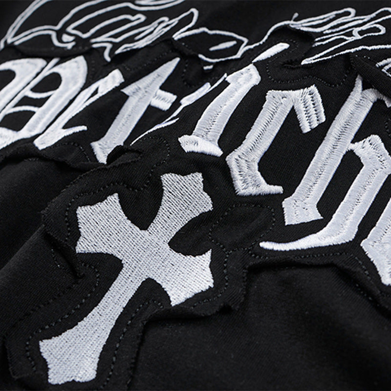 Gothic Cross Letter Embroidered Wide-Shoulder Vest