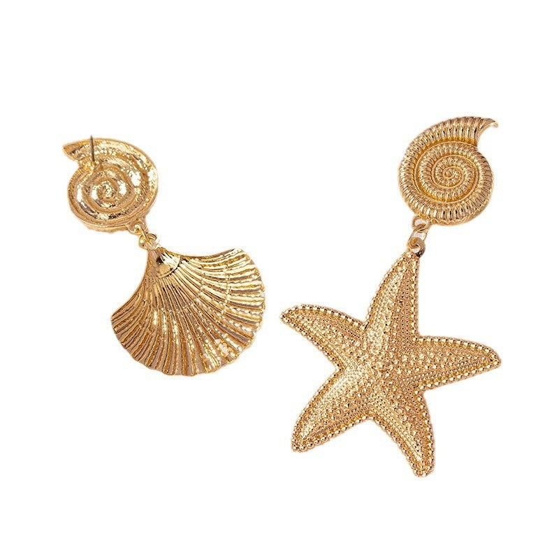 Gold Starfish & Shell Statement Earrings