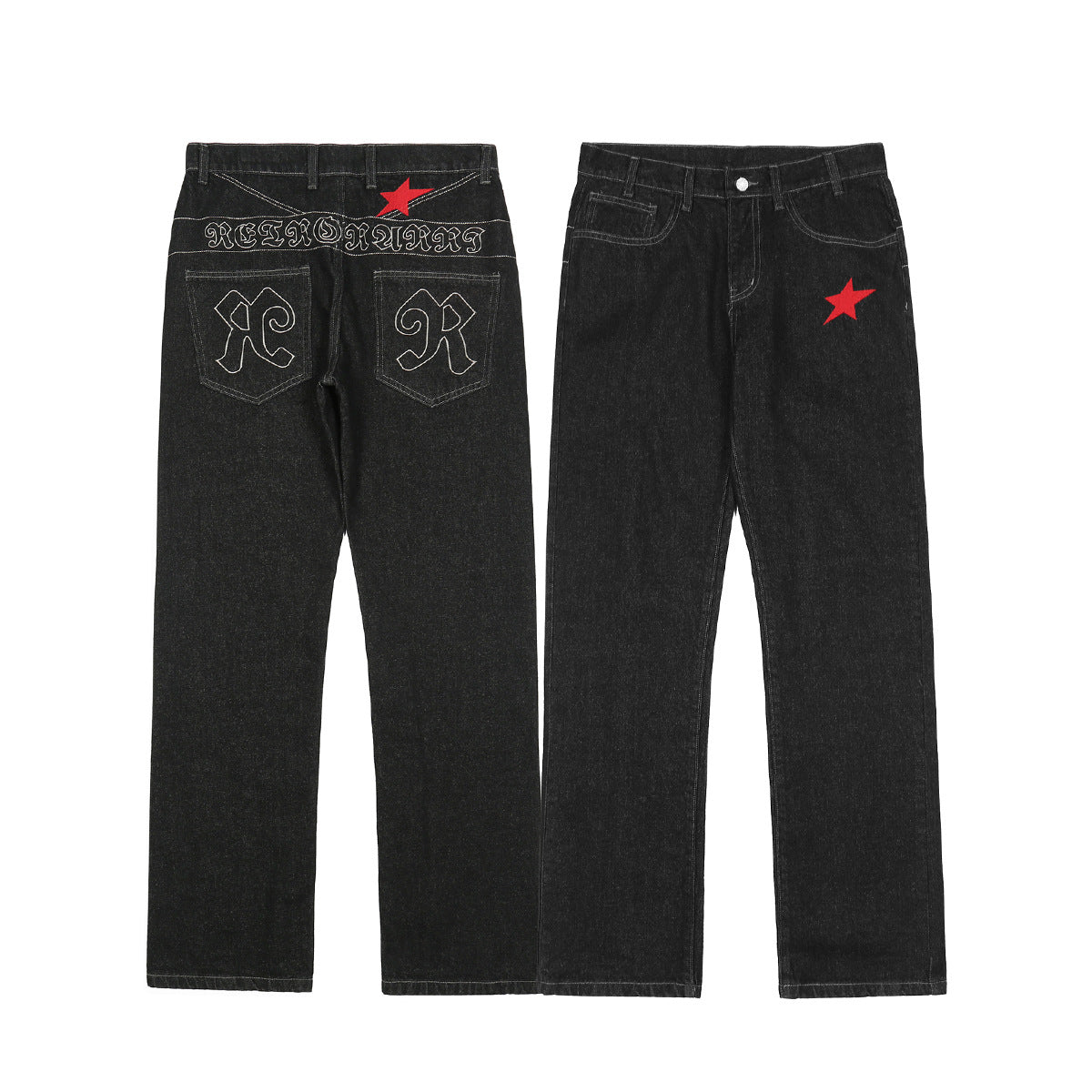 🕱️ Dark Gothic Embroidered Street Jeans