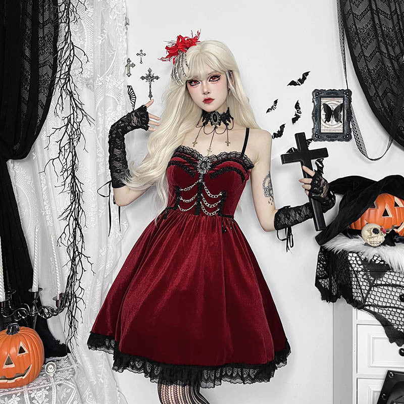 Gothic Chain Lace A-Line Mini Dress
