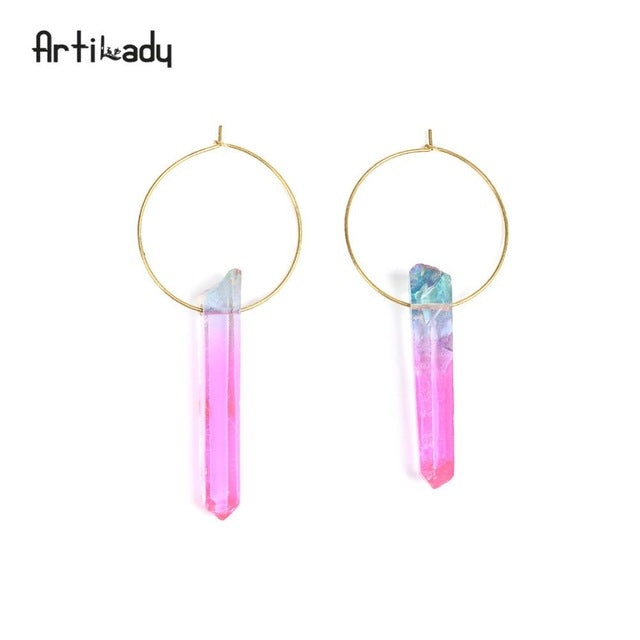 Raw Crystal Square Hoop Earrings – Natural Stone