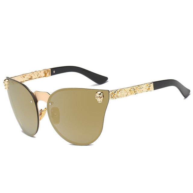 Gothic Skull Sunglasses | Ornate Metal Temple Shield Frames