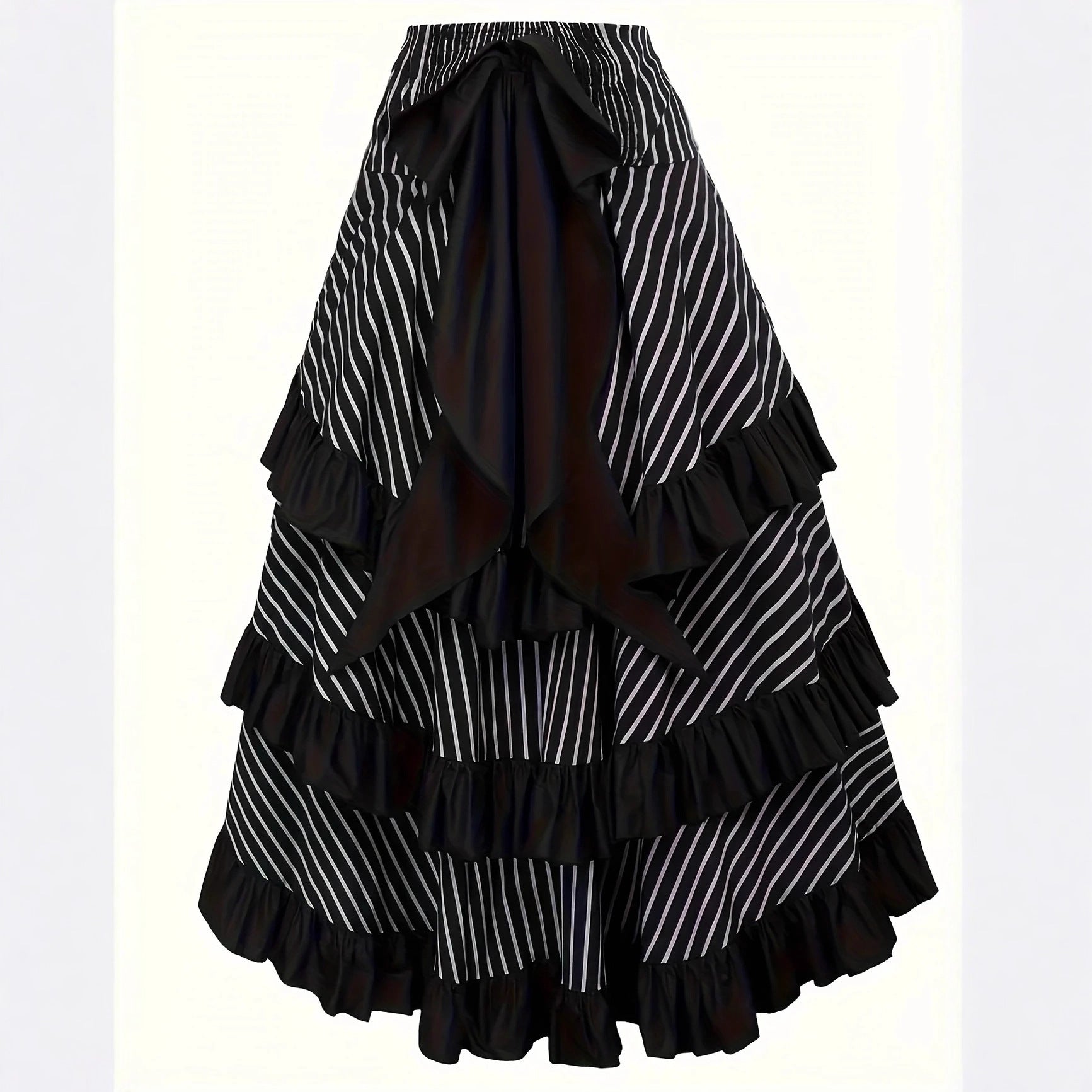 Gothic Vintage Asymmetric Ruffle Skirt | A-Line Color Block Midi | Black S–XXL