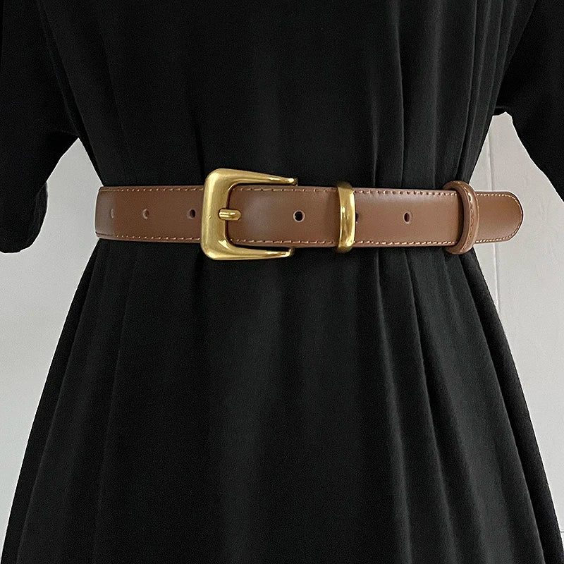 Women's Runway Fashion Genuine Leather Cummerbunds Female Dress Corsets Waistband Belts Decoration Narrow Belt