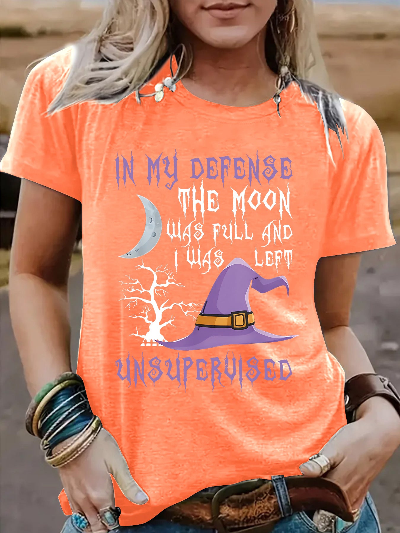 Halloween Witch Pattern Short Sleeve Tee