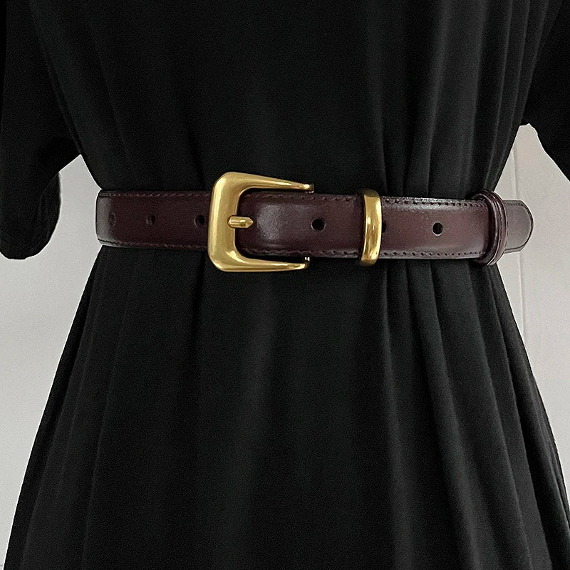 Women's Runway Fashion Genuine Leather Cummerbunds Female Dress Corsets Waistband Belts Decoration Narrow Belt