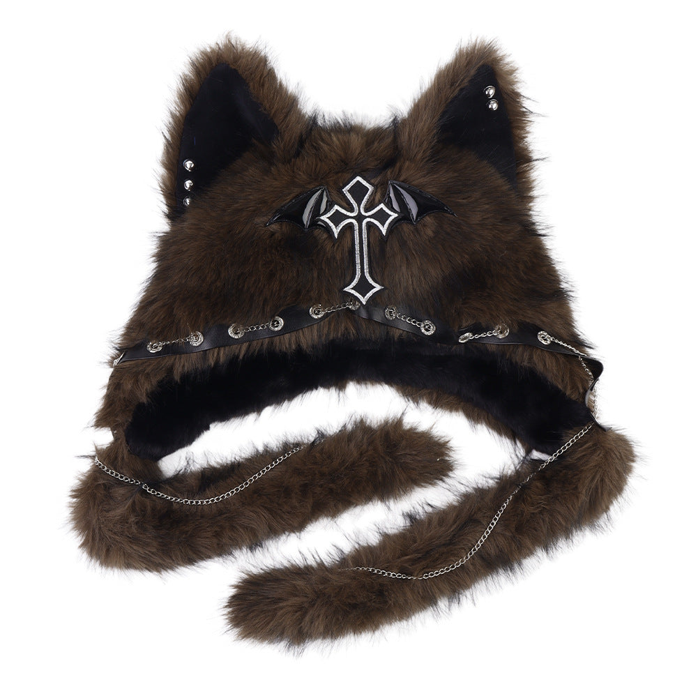 Gothic Cat Ear Fleece Beanie – Dark Aesthetic Winter Hat