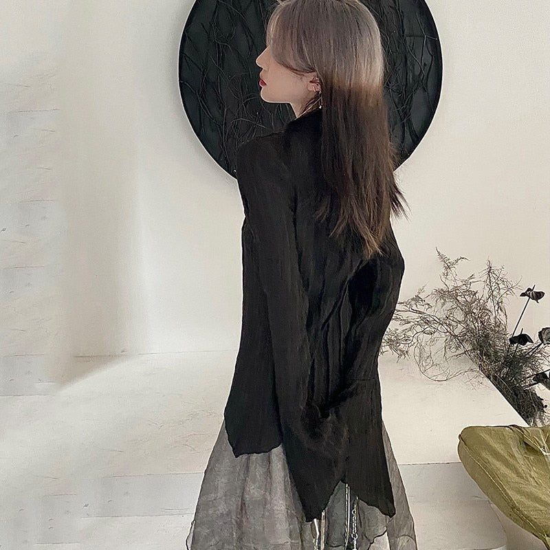Gothic Irregular Black Blouse – Yamamoto Dark Aesthetic