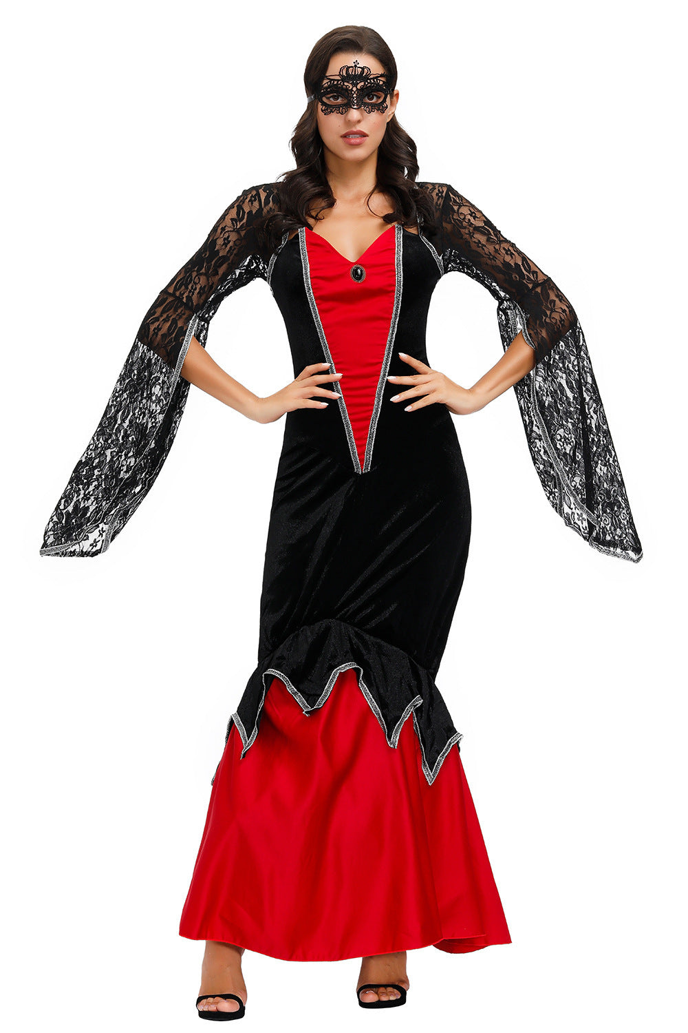 Gothic Vampire Punk Queen Lace Evening Gown | Halloween Costume Dress