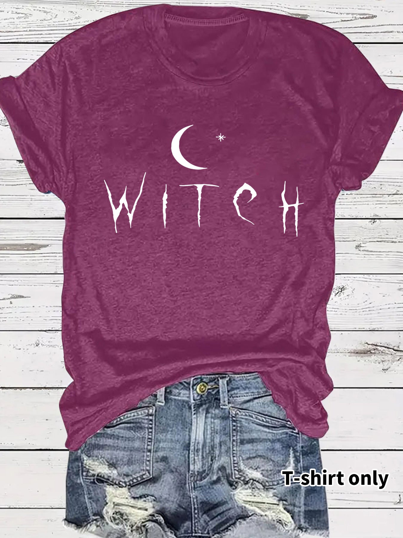 Witch Pattern Round Neck Short Sleeve Tee