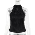 Street Style Gothic Ruffled Rose Strap Top with Spiderweb Bow Neckline for Women