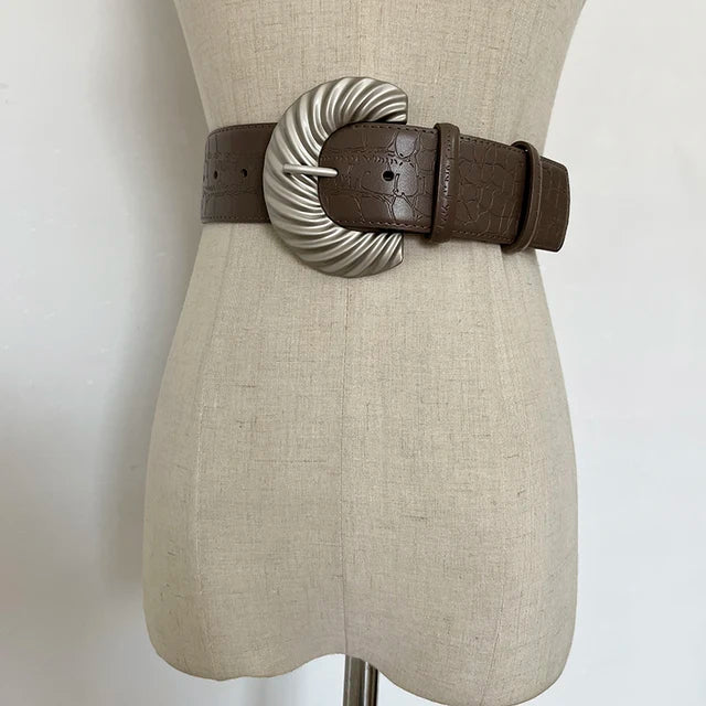 Genuine Leather Wide Waist Belt — Dark Romantic Corset Style