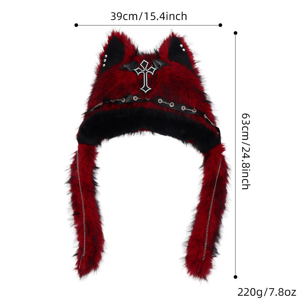 Gothic Cat Ear Fleece Beanie – Dark Aesthetic Winter Hat