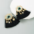 Devil Eyes Diamond Tassel Earrings | Alloy Statement Earrings in Black & Blue