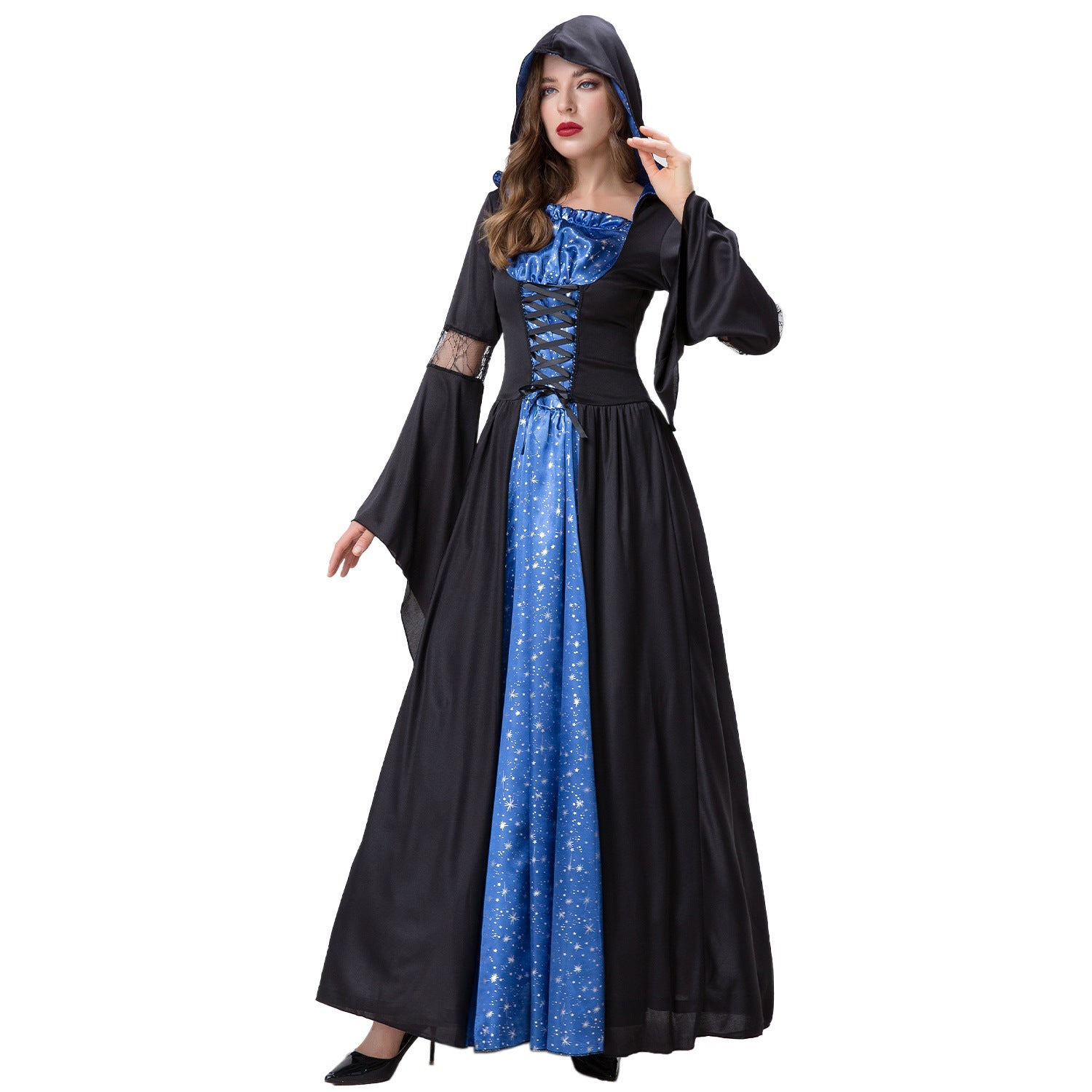 Gothic Witch & Death Halloween A-Line Dress | Long Sleeve Costume