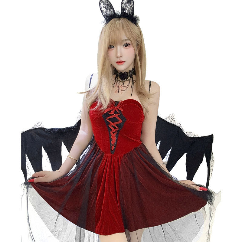 Dark Angel Vampire Demon Cosplay Dress | Gothic Halloween Costume with Tail