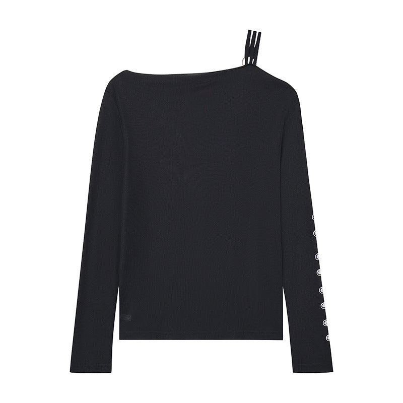 Long Sleeve T-Shirt for Women Gothic Letter Print Slim Fit Bodycon Chic Top