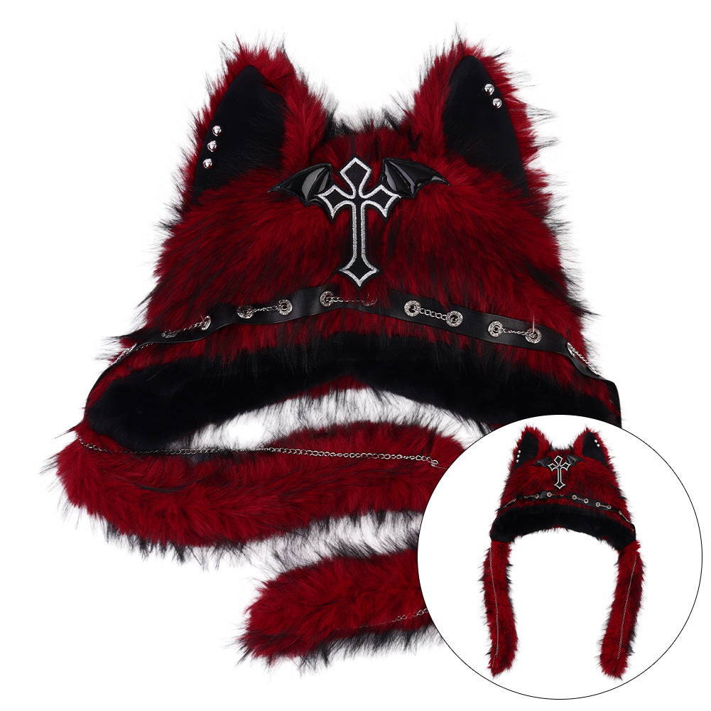 Gothic Cat Ear Fleece Beanie – Dark Aesthetic Winter Hat