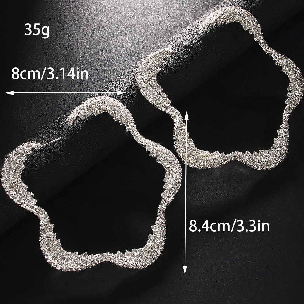 Exaggerated Rhinestone Flower Earrings