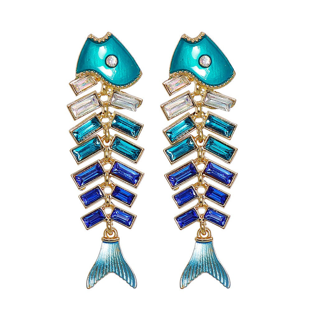 Sea Witch Fish Bone Crystal Dangle Earrings