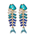 Sea Witch Fish Bone Crystal Dangle Earrings