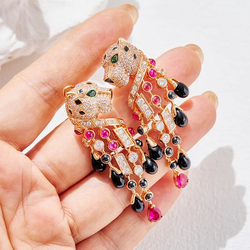 Leopard Zircon Oil Drop Earrings