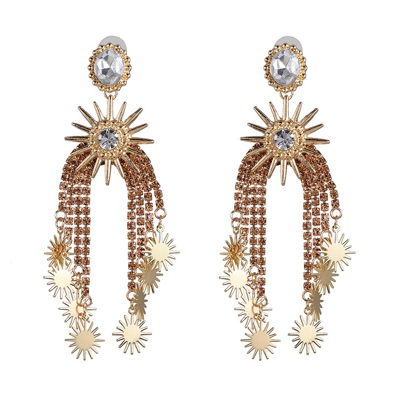 Vintage Ethnic Crystal Tassel Drop Earrings | Star & Claw Chain Statement Jewelry | 4 Styles