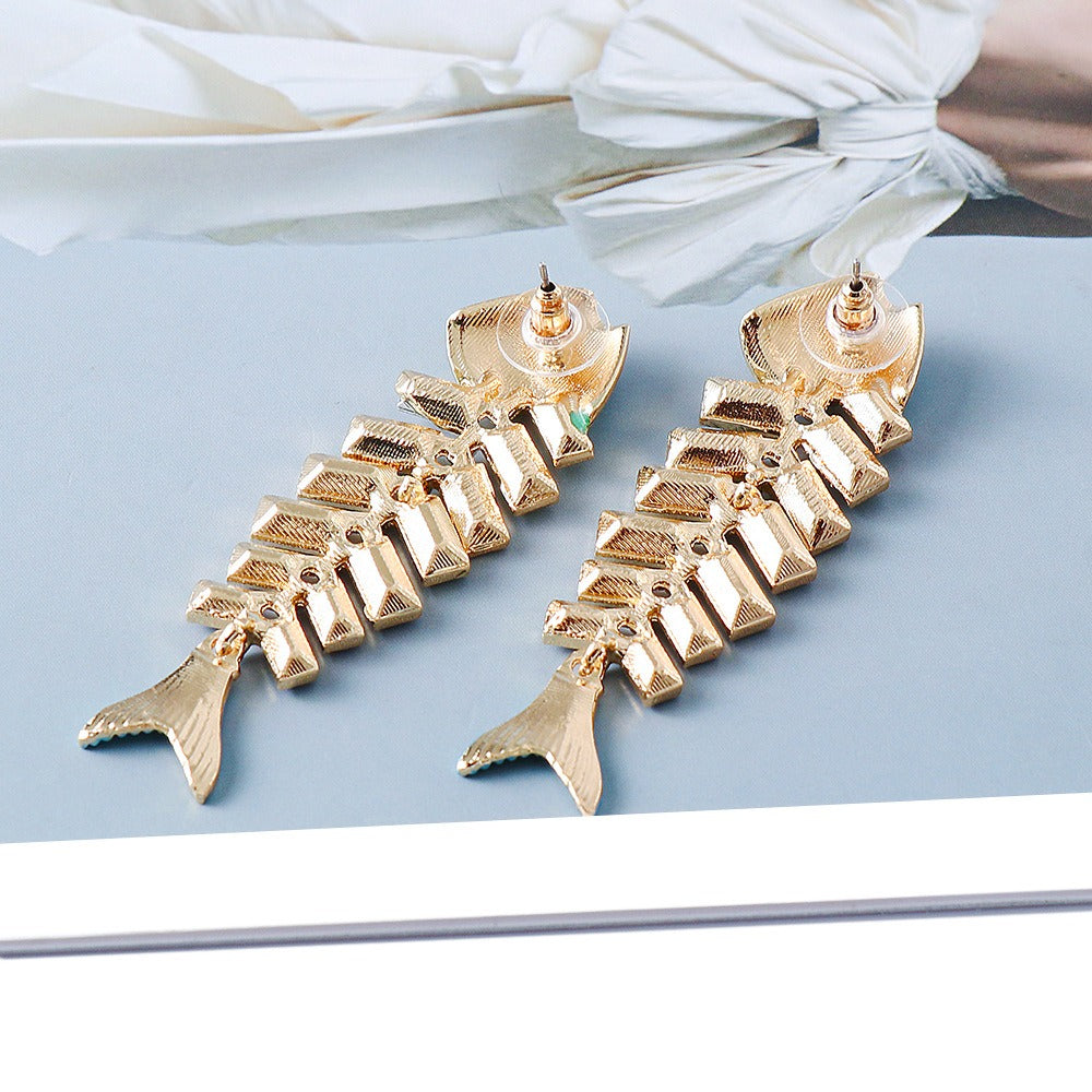 Sea Witch Fish Bone Crystal Dangle Earrings