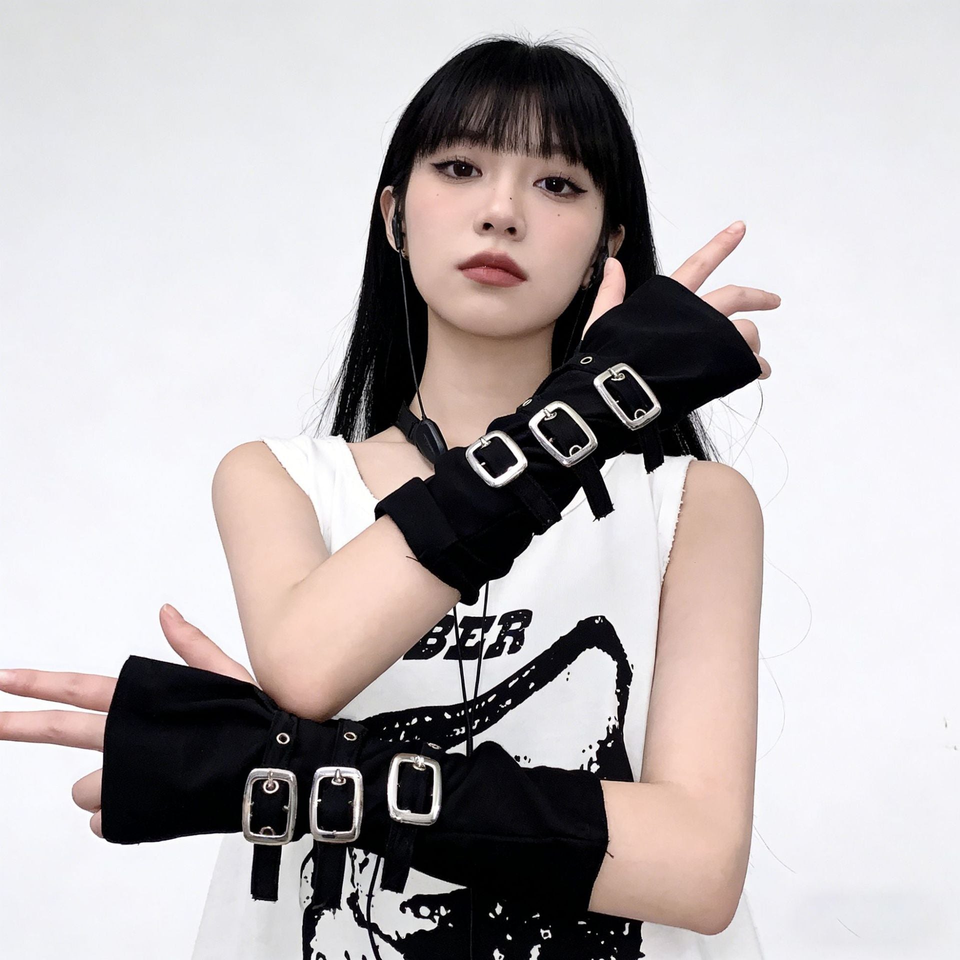Punk Gothic Fingerless Gloves | Metal Buckle Arm Sleeves | Dark Cosplay & Sun Protection