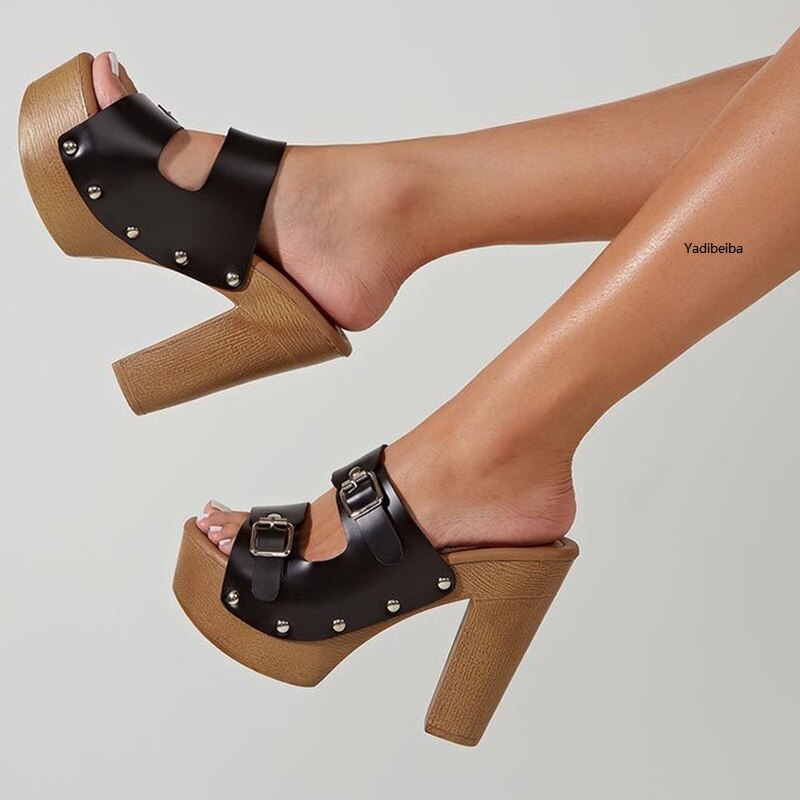 Rivet Punk Gothic Platform Heels – Buckle Sandal Pumps