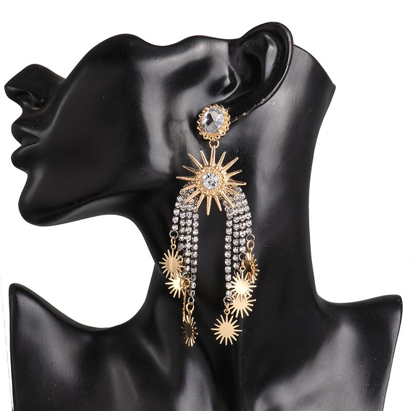 Vintage Ethnic Crystal Tassel Drop Earrings | Star & Claw Chain Statement Jewelry | 4 Styles