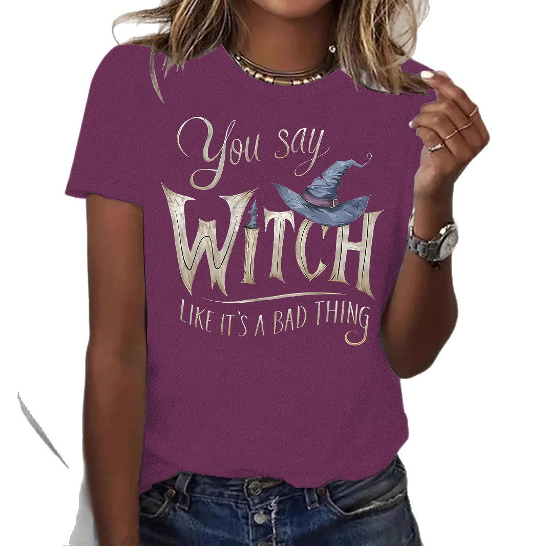 Printed Witch Halloween Short Sleeve Tee