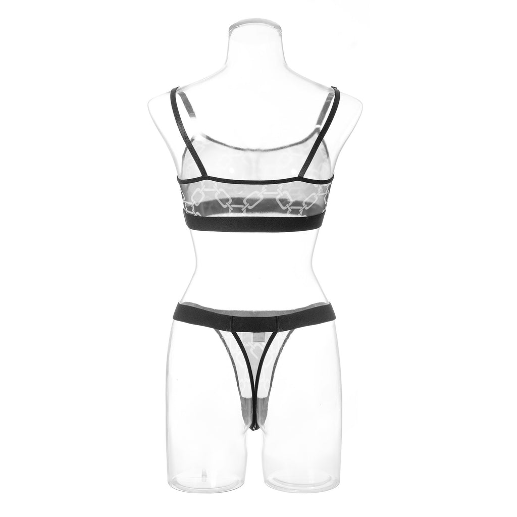 Mesh Printed Lace Bra Set
