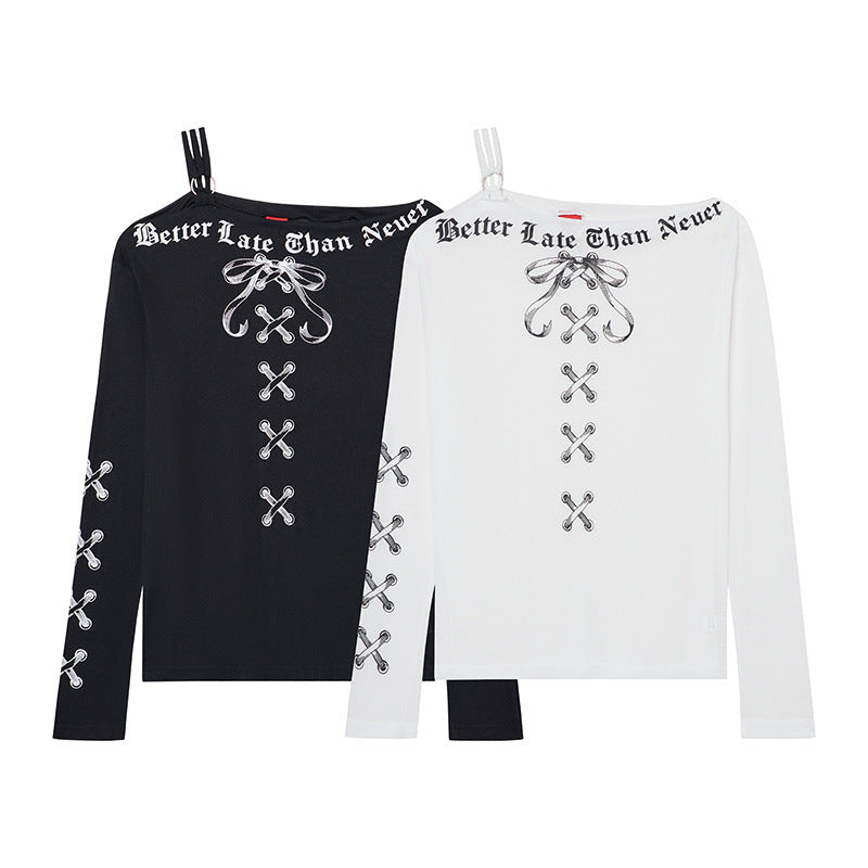 Long Sleeve T-Shirt for Women Gothic Letter Print Slim Fit Bodycon Chic Top