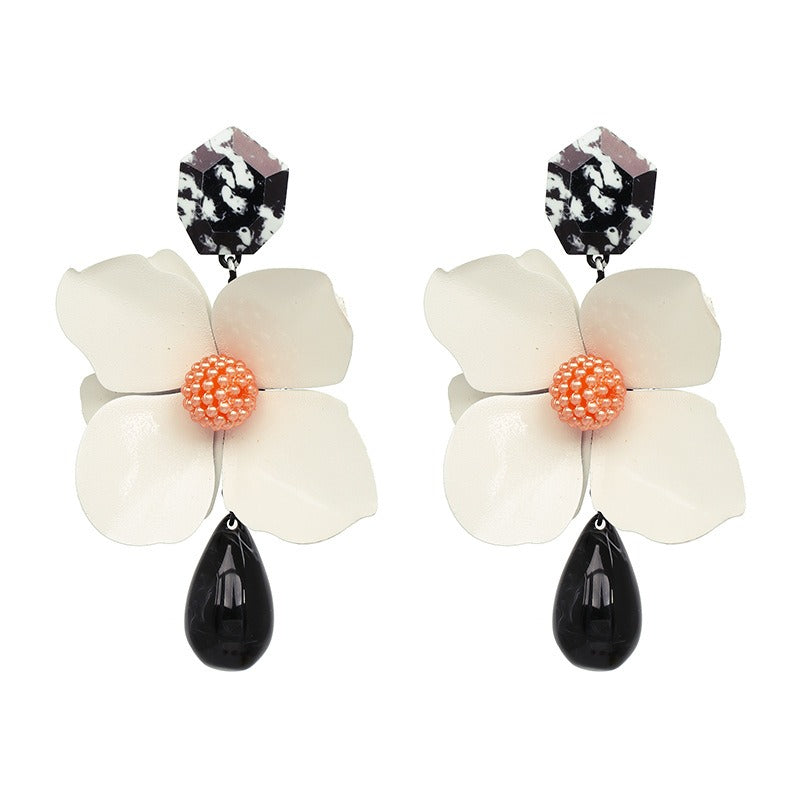 Oversized Retro Flower Drop Earrings | European Statement Earrings