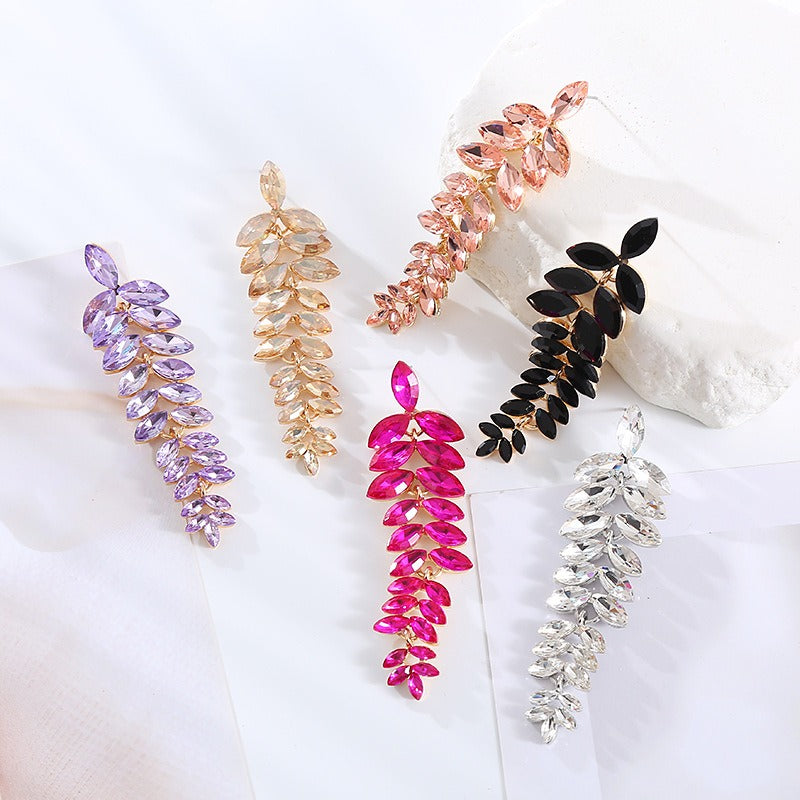 Diamond Leaf Flower Earrings