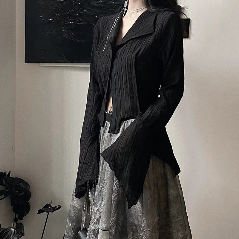 Gothic Irregular Black Blouse – Yamamoto Dark Aesthetic