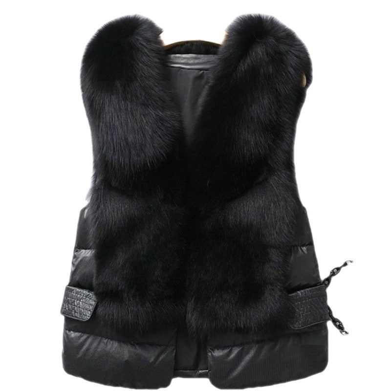 Minimalist V-Neck Down Vest | 90% Duck Down, Patchwork Pockets | Black & Coffee