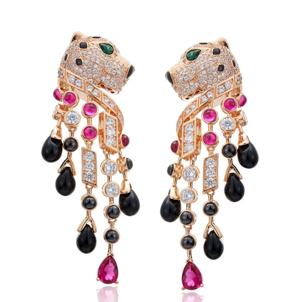 Leopard Zircon Oil Drop Earrings