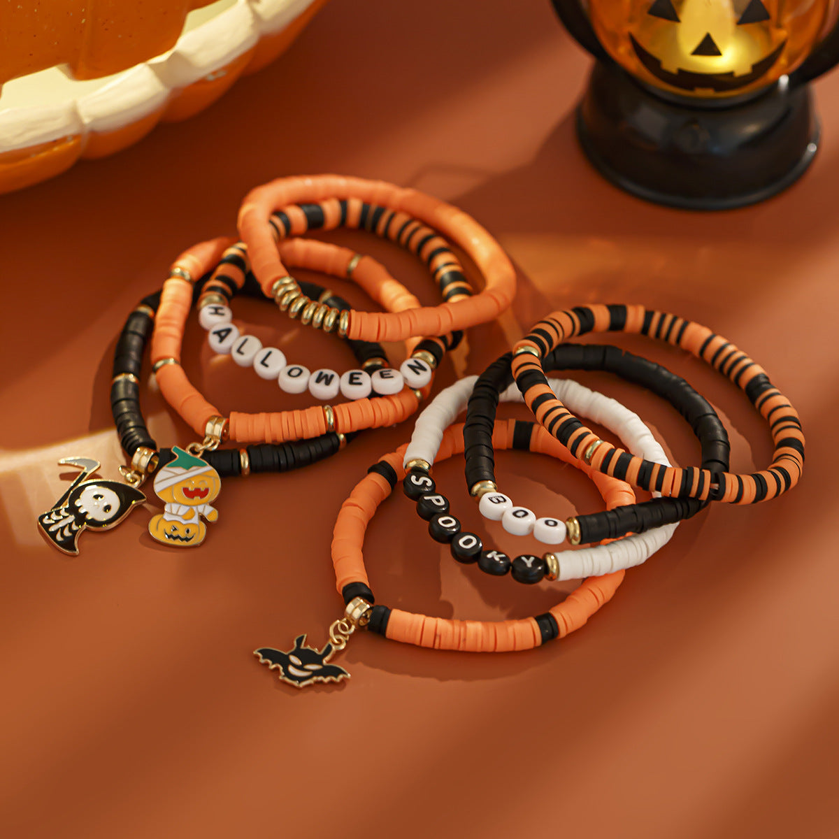 Gothic Pumpkin Multi-Layer Bracelet Set | Punk Alloy Ceramic Halloween Jewelry