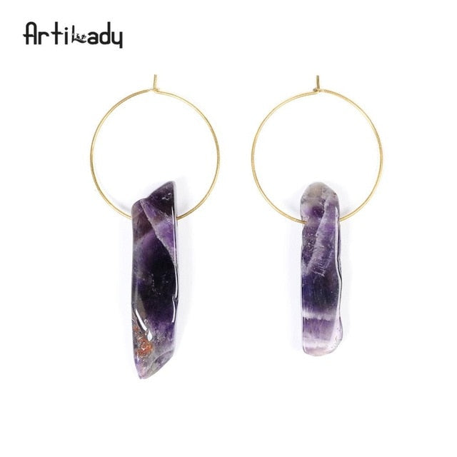 Raw Crystal Square Hoop Earrings – Natural Stone