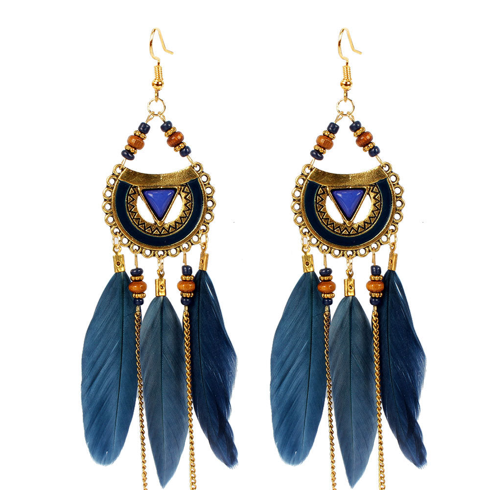 Triangular Feather Tassel Earrings