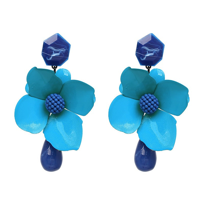 Oversized Retro Flower Drop Earrings | European Statement Earrings
