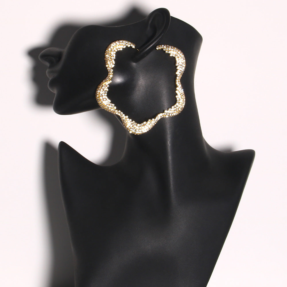 Exaggerated Rhinestone Flower Earrings